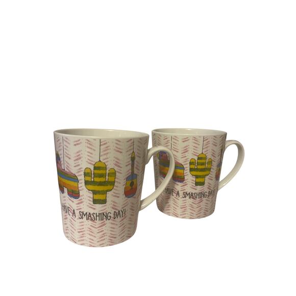 Pier 1 Imports Pinata Party Have A Smashing Day Set  2 Coffee Mugs Cups Ceramic - Picture 1 of 7